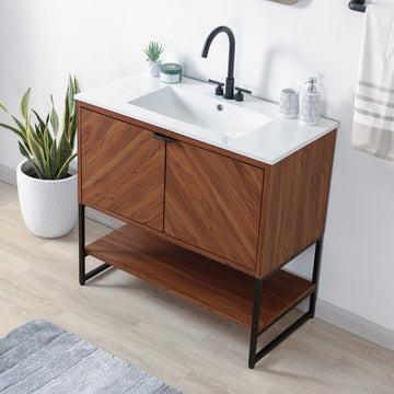 Juhl Chevron-Front Modern Minimalist 2-Shelf Bath Vanity Cabinet Only (Sink Basin Not Included)